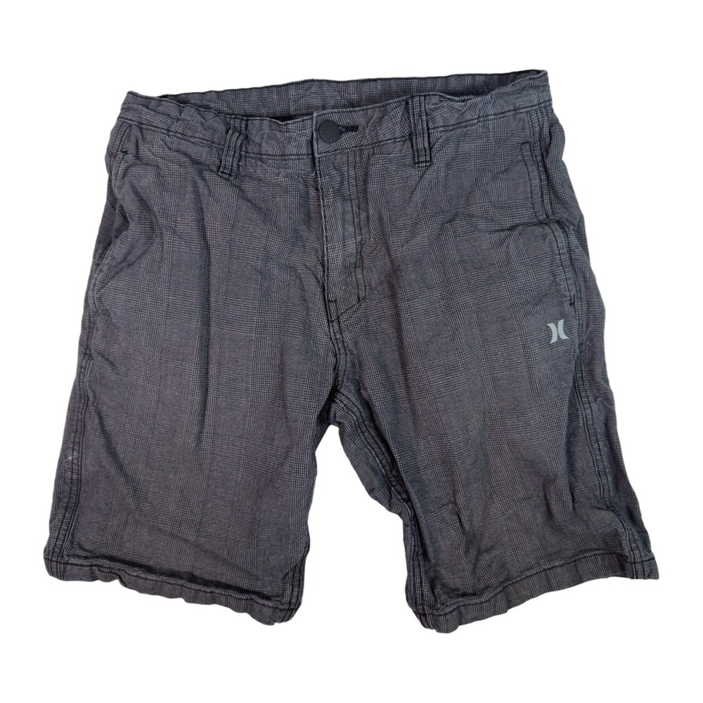 Hurley Plaid Shorts Men Size 36 Gray Flat Front Casual Walking Shorts